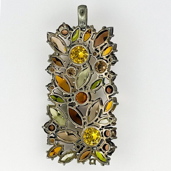 Sterling Silver Pendant | Brown Orange & Yellow Rhinestone Charm | 925 - Picture 7 of 9